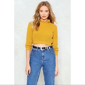 NWT Nasty Gal Mustard Cropped Ruffle Sweater